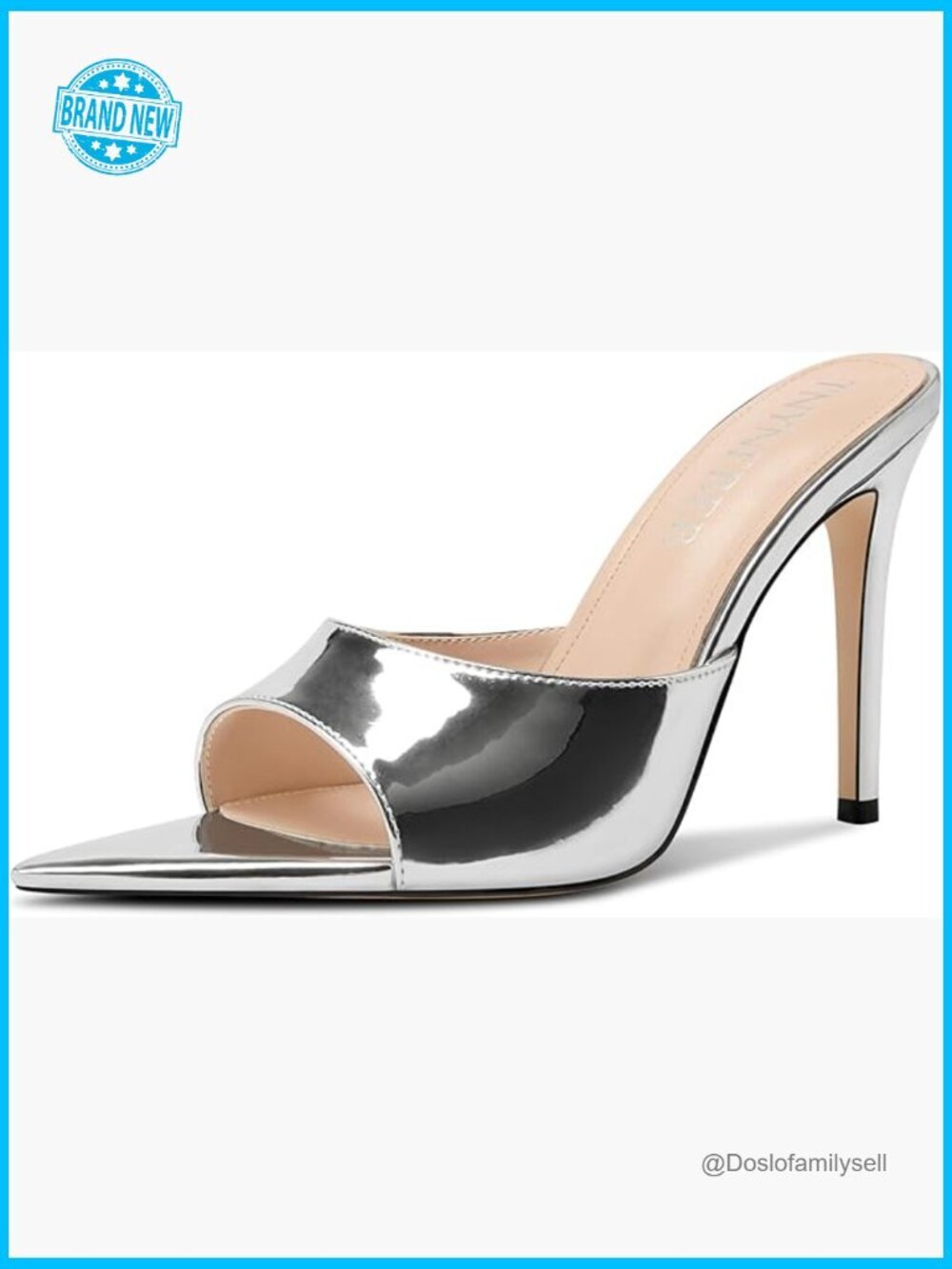 Stiletto Peep Toe Mules Slip-on Heeled Sandals Patent Office Party 3.9 Inch